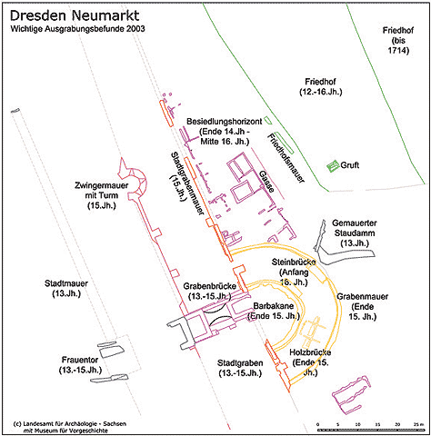 Übersichtsplan der wichtigen Grabunsgbefunde. © Landesamt für Archäologie Sachsen Übersichtsplan der wichtigen Grabunsgbefunde. © Landesamt für Archäologie Sachsen