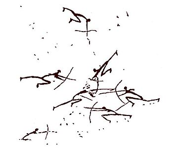 Kämpfende Bogenschützen auf spanischer Felsmalerei, Mittel-Holozän