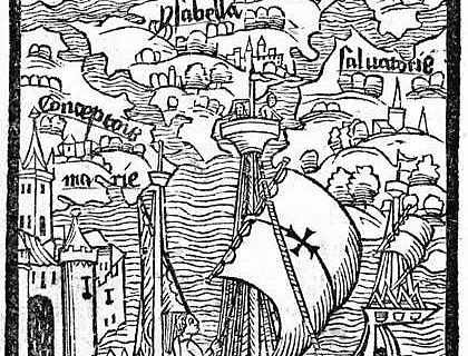 Holzschnitt aus "Epistola de insulis nuper inventis", Basel 1493