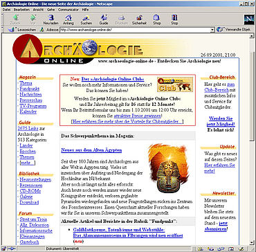 Screenshot Archäologie Online von 2001