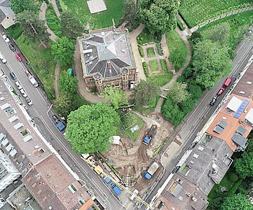 Eindrücke der Grabung im Freiburger Colombipark aus der Luft