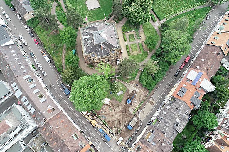 Eindrücke der Grabung im Freiburger Colombipark aus der Luft