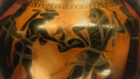 Darstellung von Herakles mit der kerynitischen Hirschkuh