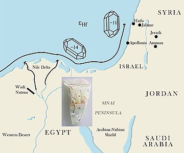 Die vereinfachte Grafik zeigt den Transportweg von Sand entlang der Levanteküste ausgehend von der Nilmündung