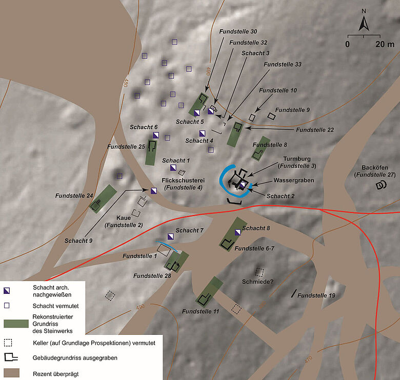 Plan der montanarchäologischen Befunde am Altenberg bei Müsen