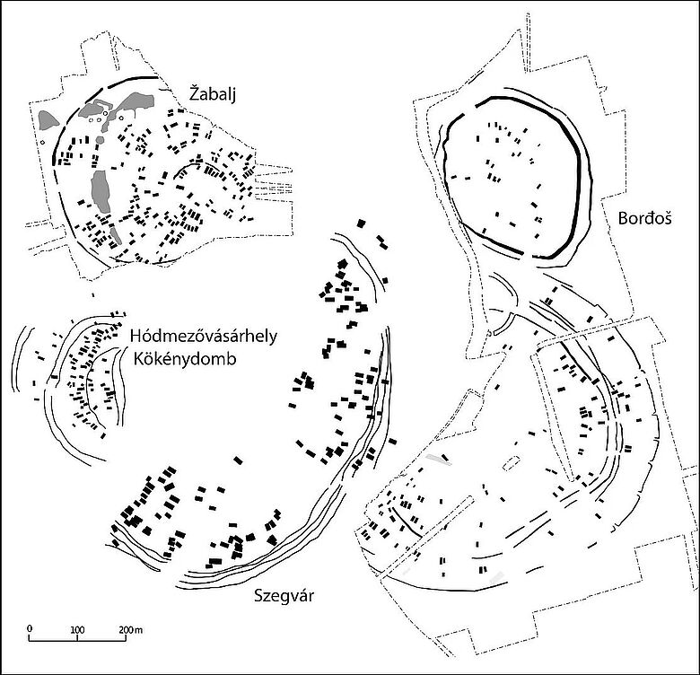 Siedlungspläne von in der Studie berücksichtigten Fundstätten