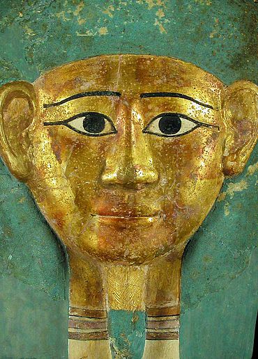 Vergoldete Kartonagemaske des Pen-ta-hut-hetep Vergoldete Kartonagemaske des Pen-ta-hut-hetep