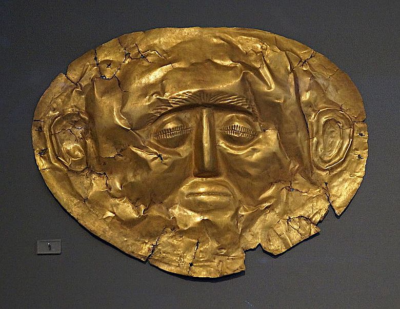 Goldmaske aus Grab IV des Gräberrunds A in Mykene