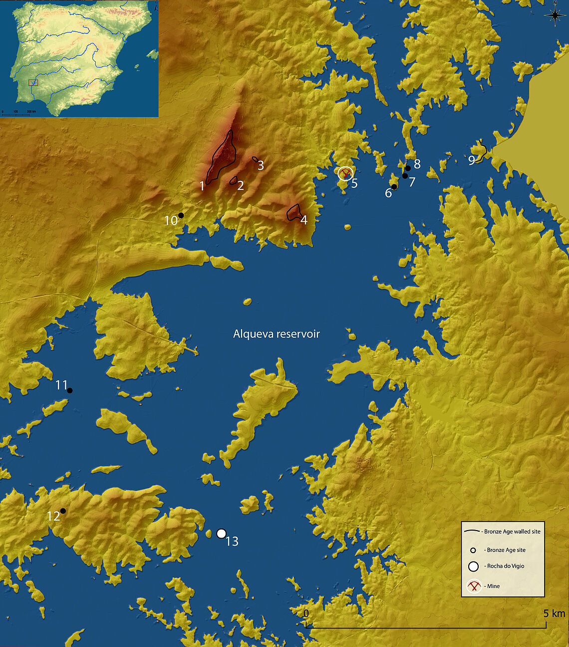 Karte: Spätbronzezeitliche Siedlungen in der Region von Monsaraz