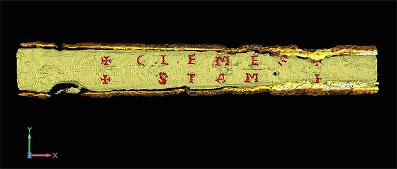 Virtuell freigelegte Inschrift auf der Degenklinge