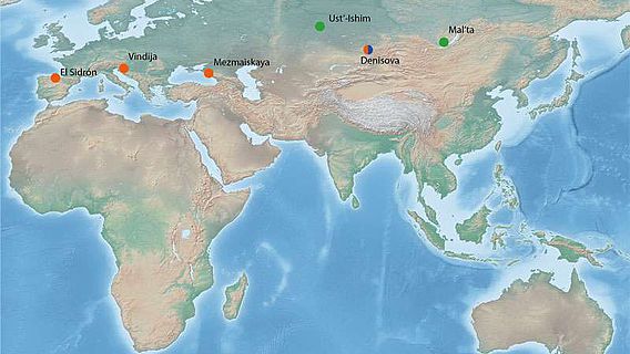 Übersichtskarte der Fundorte von Fossilien aus dem Pleistozän