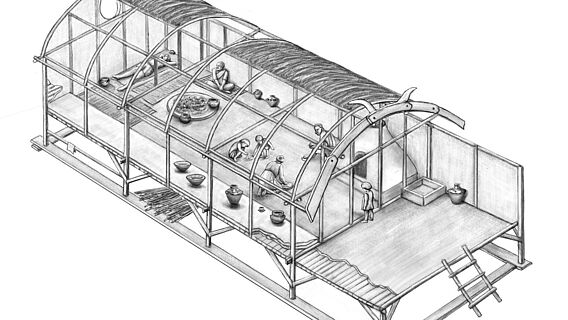 Rekonstruktionszeichnung eines Trypillia-Wohnhauses