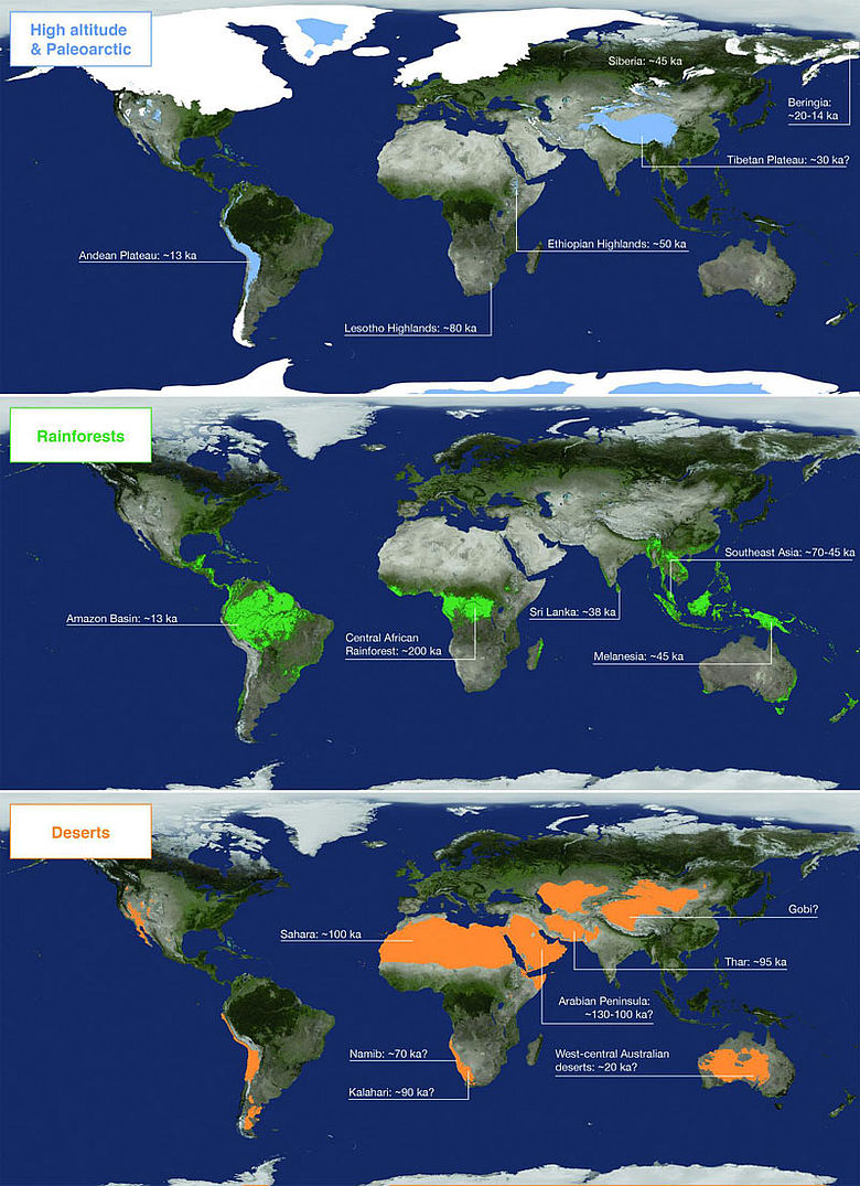 Karte der dauerhaft vom Menschen besiedelten extremen Lebensräume