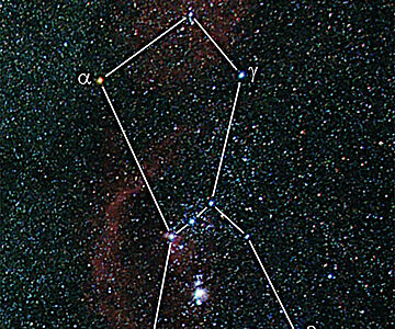 Das Sternbild Orion, Beteigeuze ist mit Alpha markiert