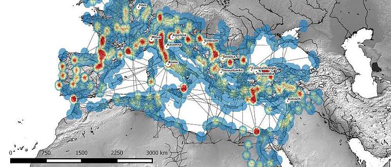 Netzwerkmodell der See-, Fluss- und Landrouten im Römischen Reich, 1.-5. Jh. n. Chr.