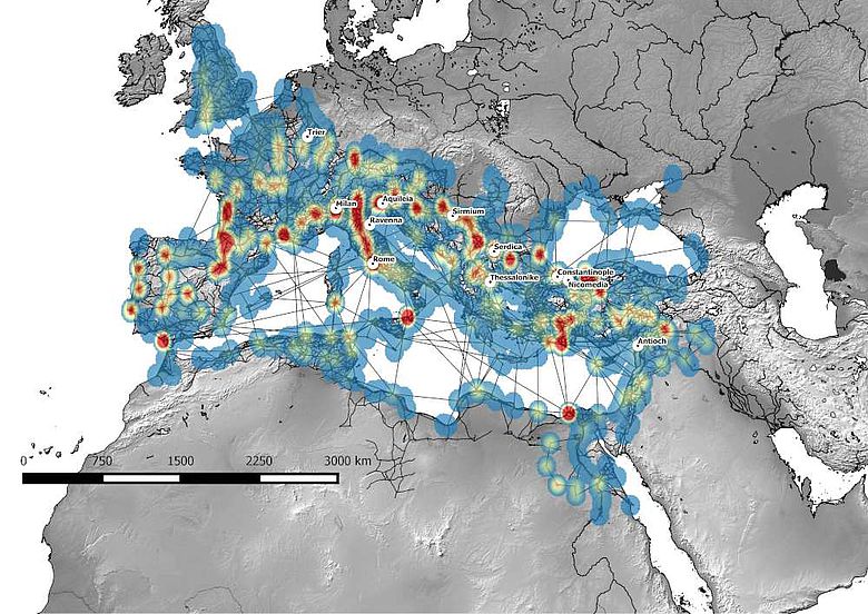 Netzwerkmodell der See-, Fluss- und Landrouten im Römischen Reich, 1.-5. Jh. n. Chr.