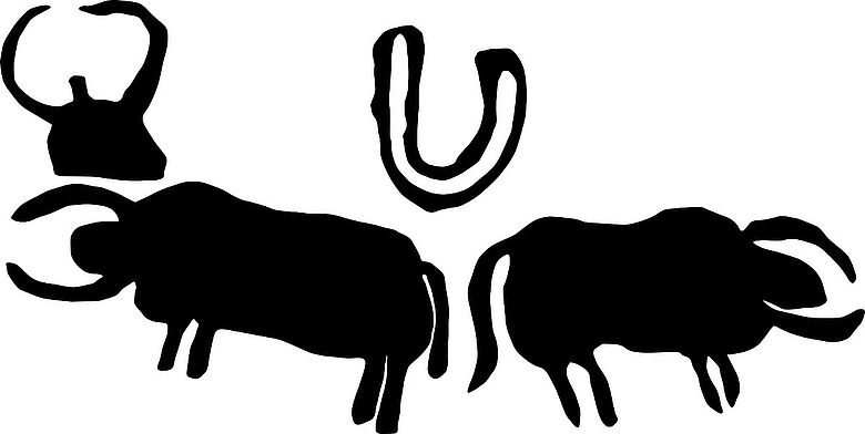 Stiere auf Felstableau (Umzeichnung) Stiere auf Felstableau (Umzeichnung)