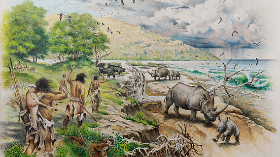 Künstlerische Rekonstruktion des Vorgebirges von Ras el-Kelb vor 400.000 Jahren