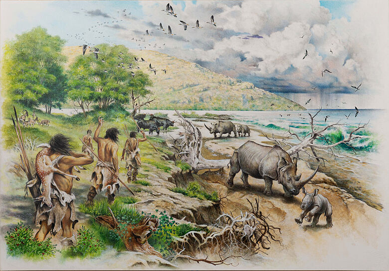 Künstlerische Rekonstruktion des Vorgebirges von Ras el-Kelb vor 400.000 Jahren
