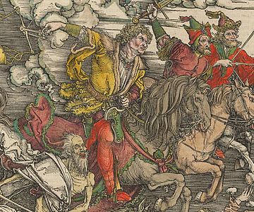 Ausschnitt aus: Albrecht Dürer, Die vier apokalyptischen Reiter.