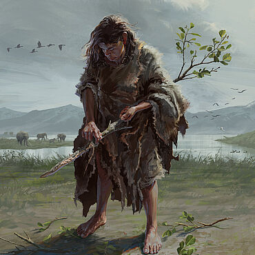 Herstellung eines Grabstocks im Paläolithikum Herstellung eines Grabstocks im Paläolithikum