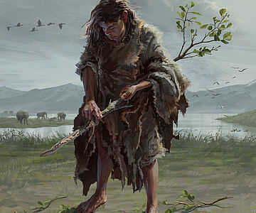 Herstellung eines Grabstocks im Paläolithikum