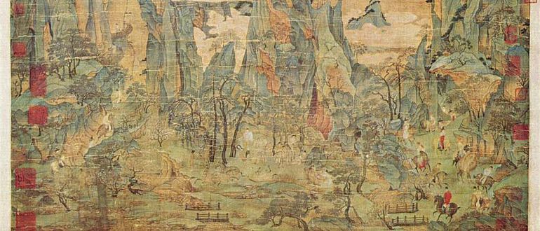 Der Tang-Kaiser Xuanzong, einer der bekanntesten Kaiser von China, flieht von Chang'an in die Provinz Sichuan, um der Gewalt während des An-Lushan-Aufstands 755 n. Chr. zu entkommen