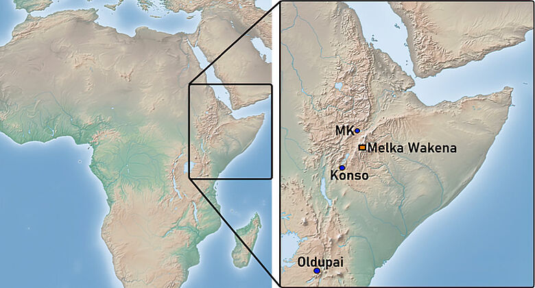 Karte mit dem Fundort der Studienobjekte (Melka Wakena)