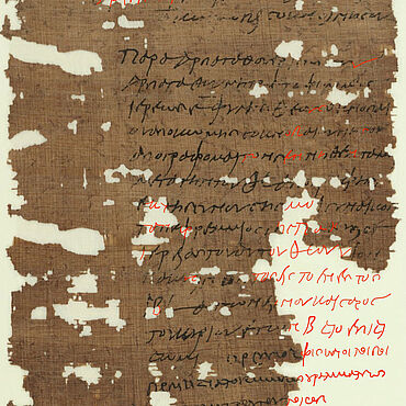Papyrus mit griechischer Geburtsanzeige und durch Apollo rekonstruierten Ergänzungen Papyrus mit griechischer Geburtsanzeige und durch Apollo rekonstruierten Ergänzungen
