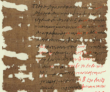 Papyrus mit griechischer Geburtsanzeige und durch Apollo rekonstruierten Ergänzungen
