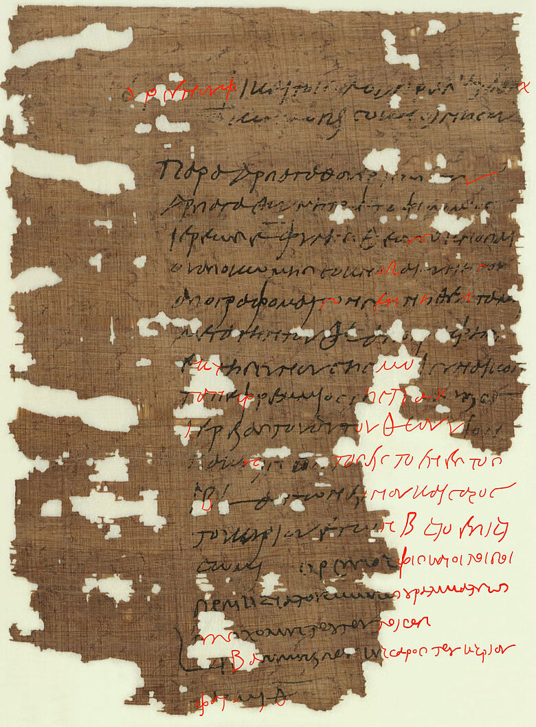 Papyrus mit griechischer Geburtsanzeige und durch Apollo rekonstruierten Ergänzungen Papyrus mit griechischer Geburtsanzeige und durch Apollo rekonstruierten Ergänzungen