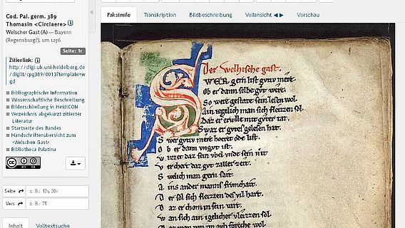Seite aus dem mittelalterlichen Benimmhandbuch "Welscher Gast"