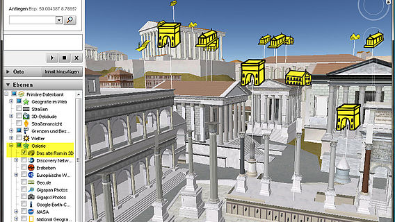 Blick vom Forum Romanum in Google Earth