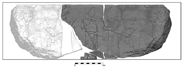 3D-Modell des Reliefs mit Darstellung von König Assurbanipal