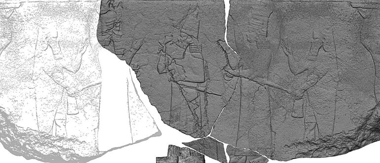 3D-Modell des Reliefs mit Darstellung von König Assurbanipal