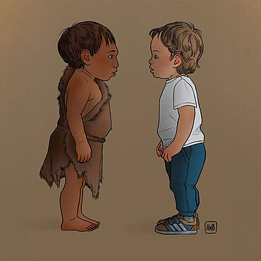 Illustration: Neandertaler- und Homo-sapiens-Kind