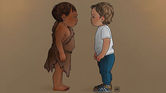 Illustration: Neandertaler- und Homo-sapiens-Kind