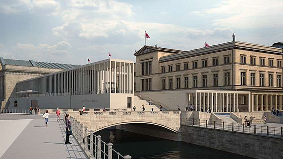 Simulation der zukünftigen Museumsinsel Berlin mit der James-Simon-Galerie