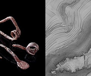 Rechts: Keltische Eisenfunde; links: Digitales Geländemodell des Rosenstein-Plateaus