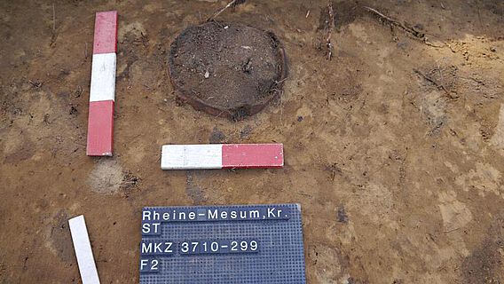 Eine der entdeckten Urnen vor der Blockbergung in Rheine-Mesum