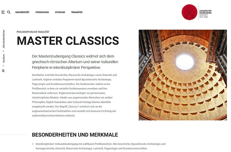 Masterstudiengang Classics
