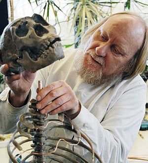 Präparator Werner Beckmann bereitet das Skelett des weltweit bekannten "Turkana Boy" für die Ausstellung vor. (Foto: LWL/Oblonczyk)