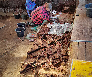 Vorbereitung für die Blockbergung im Duvenseer Moor 