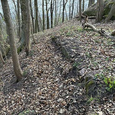 Metilstein. Eine vorher freigelegte Mauer ist jetzt wieder mit Erdreich angedeckt Metilstein. Eine vorher freigelegte Mauer ist jetzt wieder mit Erdreich angedeckt