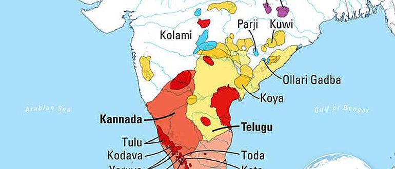 Karte der dravidischen Sprachen in Indien, Pakistan, Afghanistan und Nepal