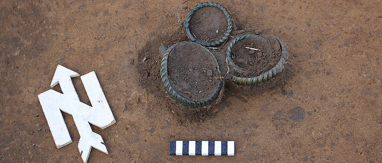 Freilegung des Ringdepots. Fotos: Landesamt für Archäologie Sachsen