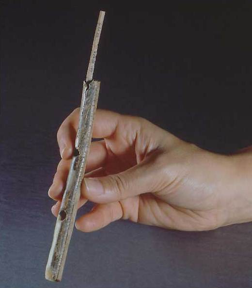 Die 18,7 cm lange Flöte im Vergleich zur Handgröße. (Foto: Jensen) Die 18,7 cm lange Flöte im Vergleich zur Handgröße. (Foto: Jensen)