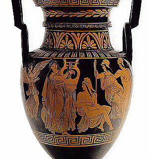 Klassizistischer Volutenkrater mit Apollon als Kitharöde