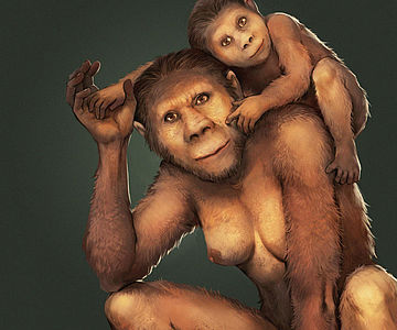 Australopithecus-Mutter mit Kind