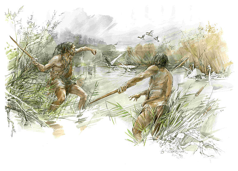 Jagd mit Wurfstock (Zeichnung)